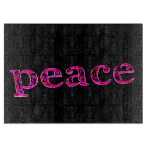 pink on black peace cutting board