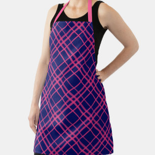 Pink On Blue Plaid Lines Design Apron