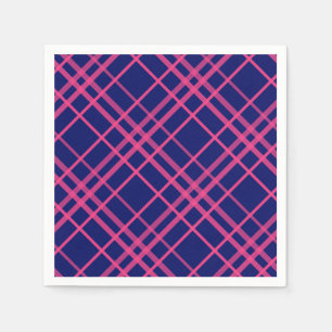 Pink On Blue Plaid Lines Design  Napkin