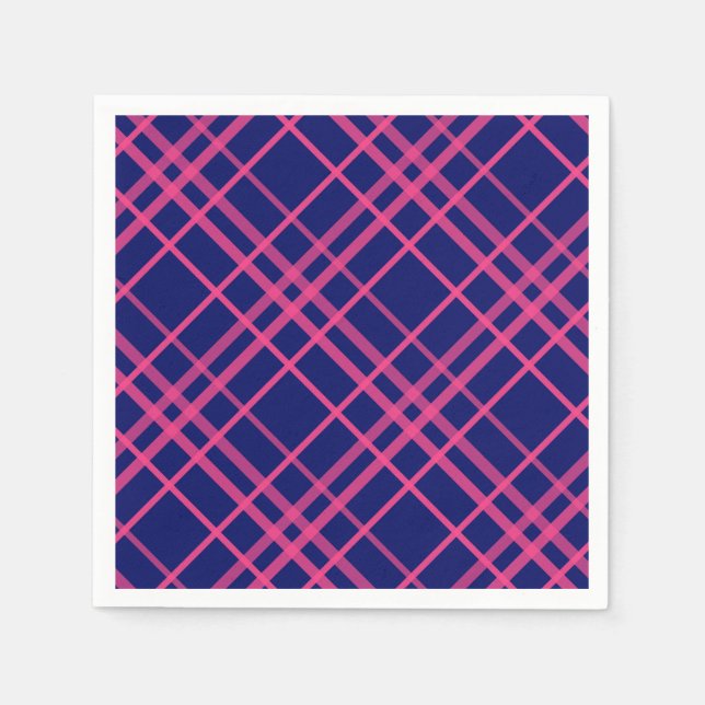 Pink On Blue Plaid Lines Design  Napkin (Front)