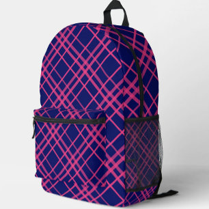 Pink On Blue Plaid Lines Design Printed Backpack