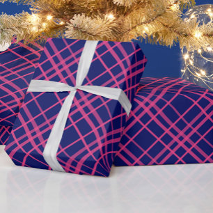 Pink On Blue Plaid Lines Design  Wrapping Paper