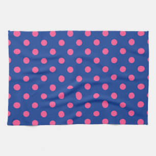 Pink On Blue Polka Dots Pattern Design Kitchen Towel
