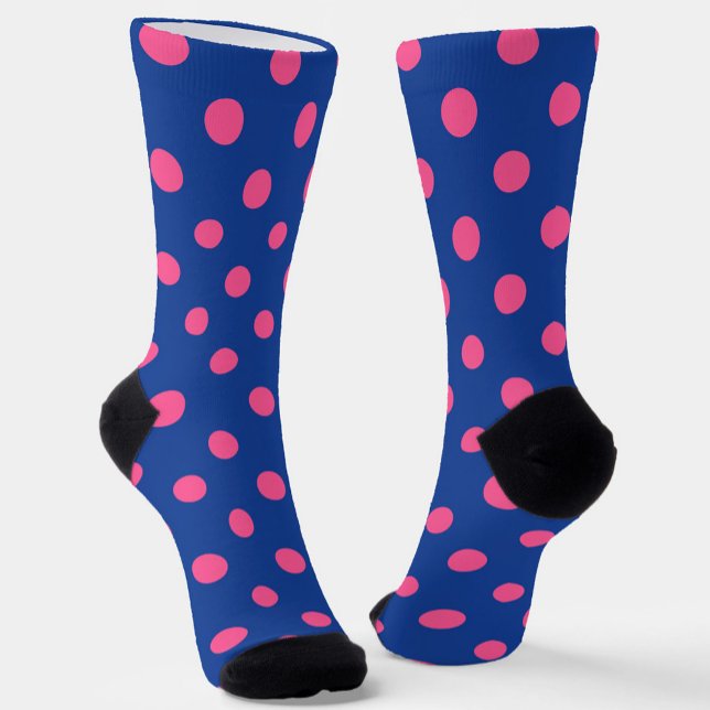 Pink On Blue Polka Dots Pattern Design Socks (Creator Uploaded)