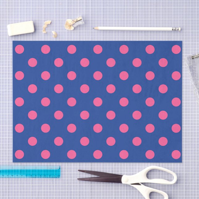 Pink On Blue Polka Dots Pattern Design Tissue Paper (Creator Uploaded)