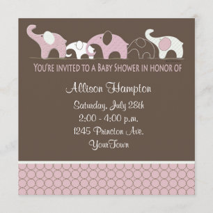 Pink on Brown Elephant Baby Shower Invitations