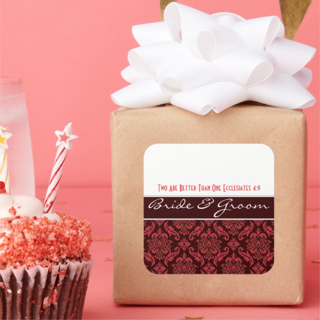 Pink on  Chocolate Damask  Wedding Stickers (Party)