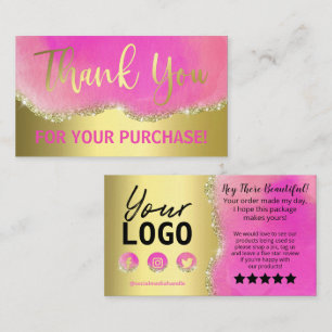 Pink On Gold Foil Agate Thank You Insert