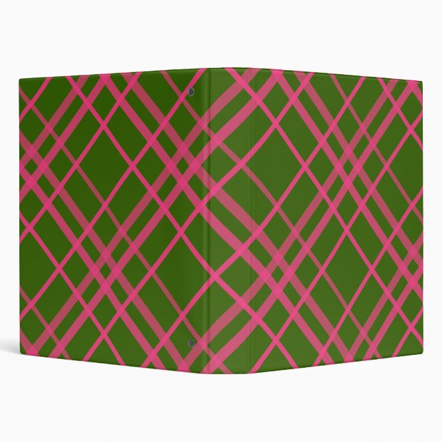 Pink On Green Plaid Lines Design  Binder (Background)