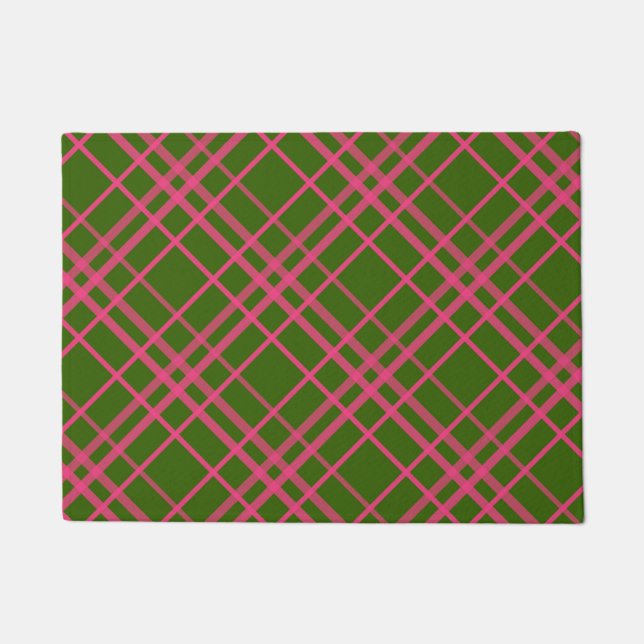 Pink On Green Plaid Lines Design  Doormat (Front)