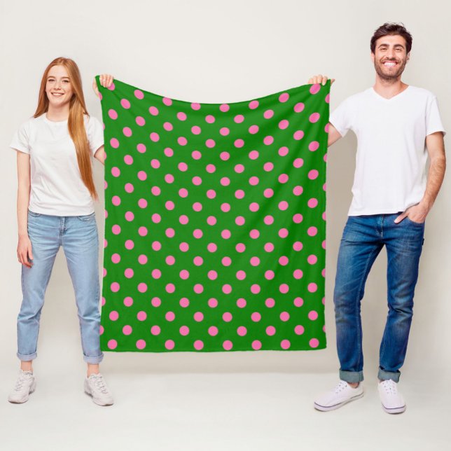 Pink On Green Polka Dots Pattern Design  Fleece Blanket (Creator Uploaded)