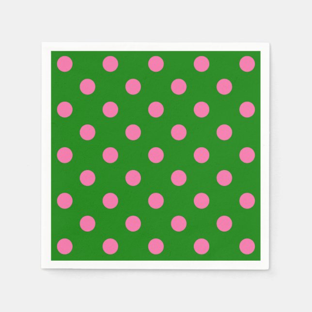 Pink On Green Polka Dots Pattern Design  Napkin (Front)