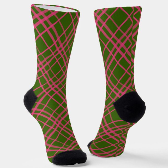Pink On Green Tartan Plaid Pattern Design  Socks (Creator Uploaded)