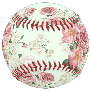 Pink on Green Vintage Floral Softball
