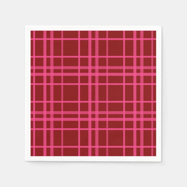 Pink On Maroon Red Tartan Plaid Pattern Design  Napkin (Front)