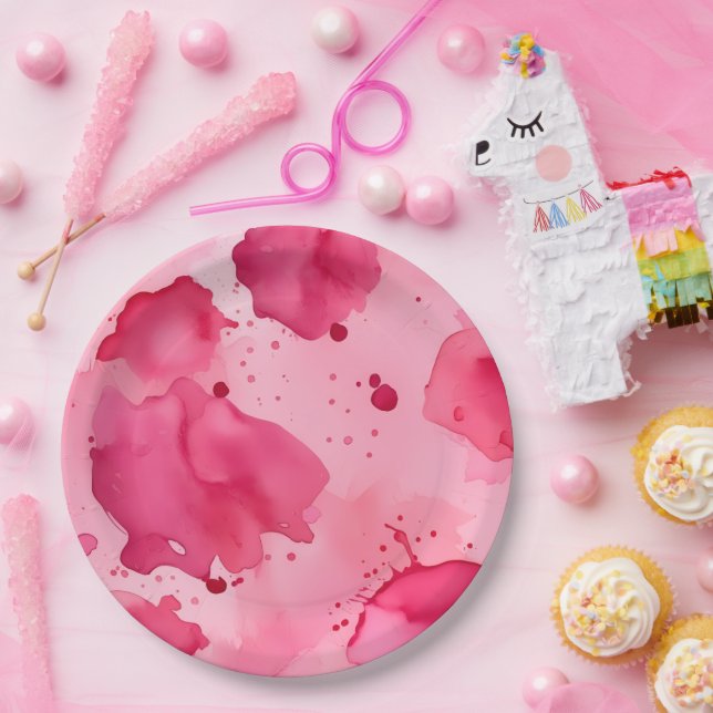 Pink on Pink Abstract  Paper Plate (Party)