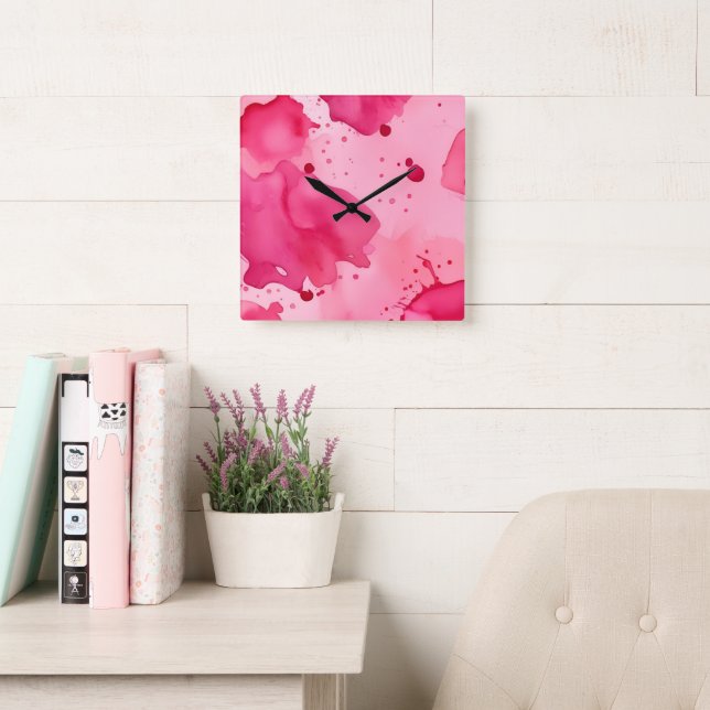 Pink on Pink Abstract Square Wall Clock (Reading Room)