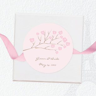 Pink on Pink Cherry Blossoms Wedding Classic Round Sticker