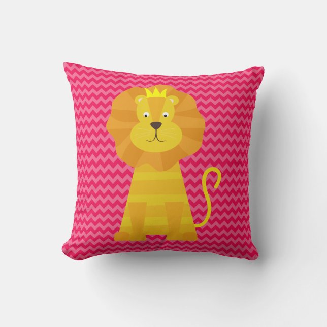 Pink on Pink Chevron Stripe Avec Coussin Lion Or (Recto)