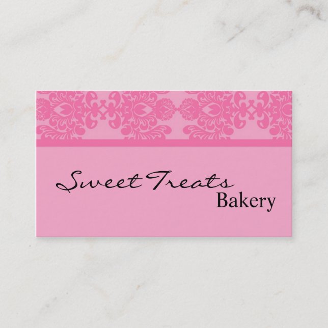 Pink on Pink Damask Pattern Business Card (Front)