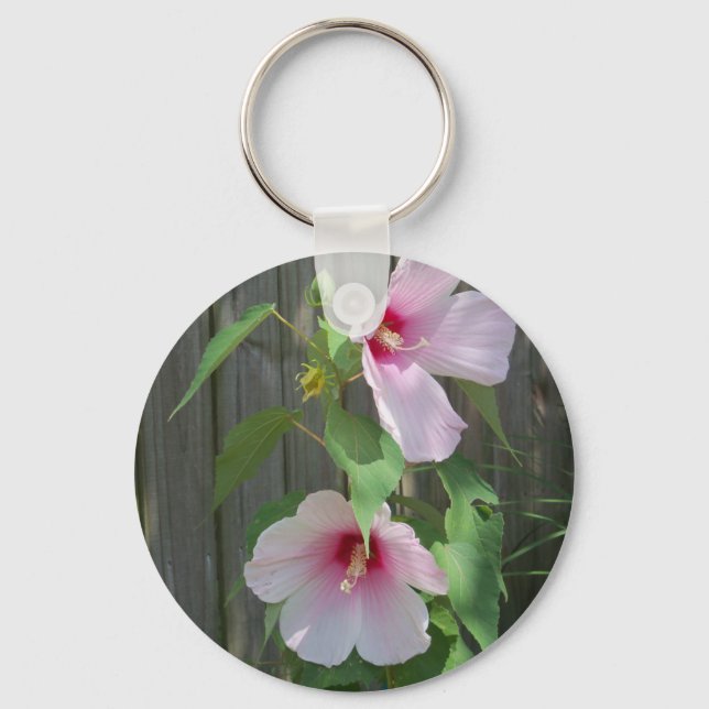 Pink on pink duo of hibiscus flowers keychain (Front)