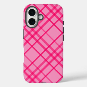 Pink On Pink Grid Line Plaid Design iPhone 16 Case