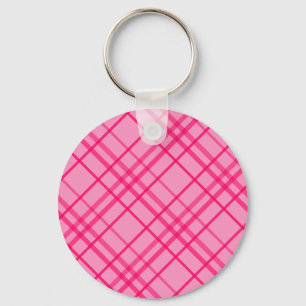 Pink On Pink Grid Line Plaid Design  Keychain