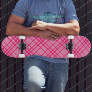 Pink On Pink Grid Line Plaid Design Skateboard