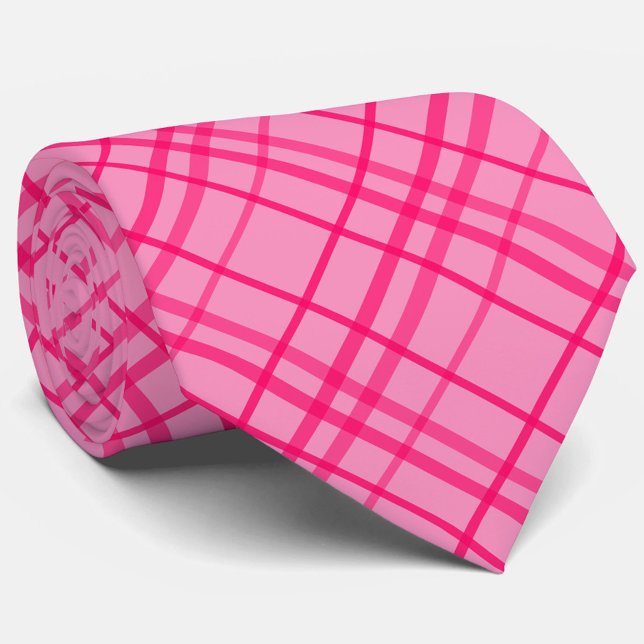 Pink On Pink Grid Line Plaid Design  Tie (Creator Uploaded)