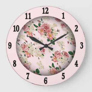 Pink on Pink Vintage Floral  Large Clock