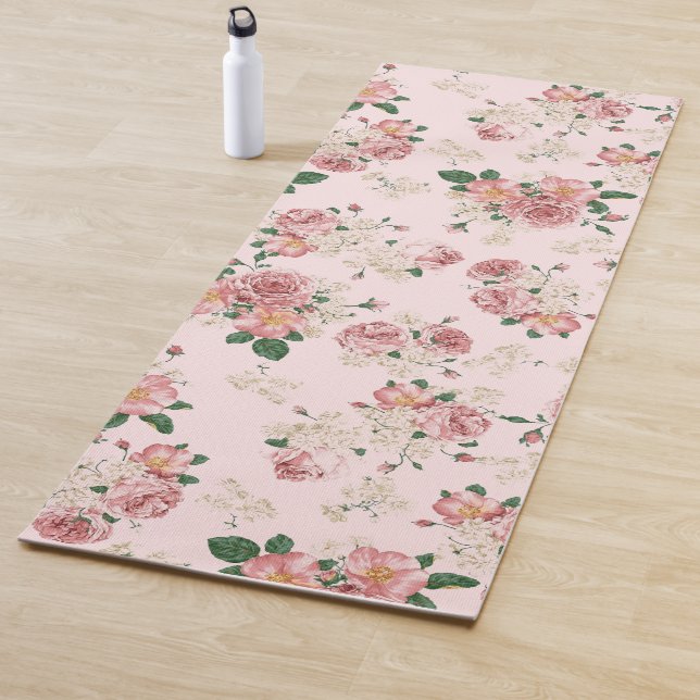 Pink on Pink Vintage Floral  Yoga Mat (In Situ)