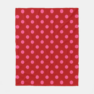 Pink On Red Polka Dots Pattern Design  Fleece Blanket