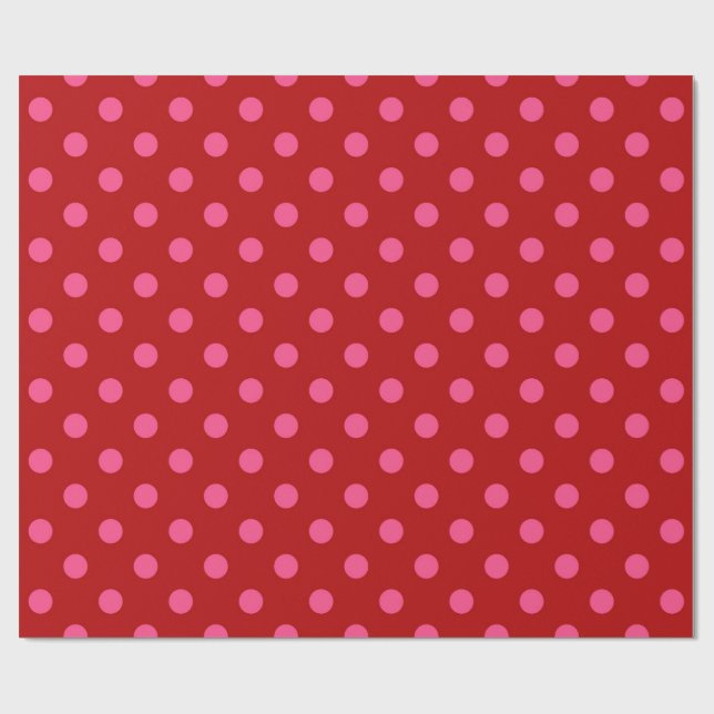 Pink On Red Polka Dots Pattern Design  Wrapping Paper (Flat)