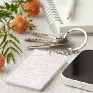 Pink on White Chrysanthemums with Photo Keychain