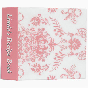 Pink on White Damask Personalized Binder