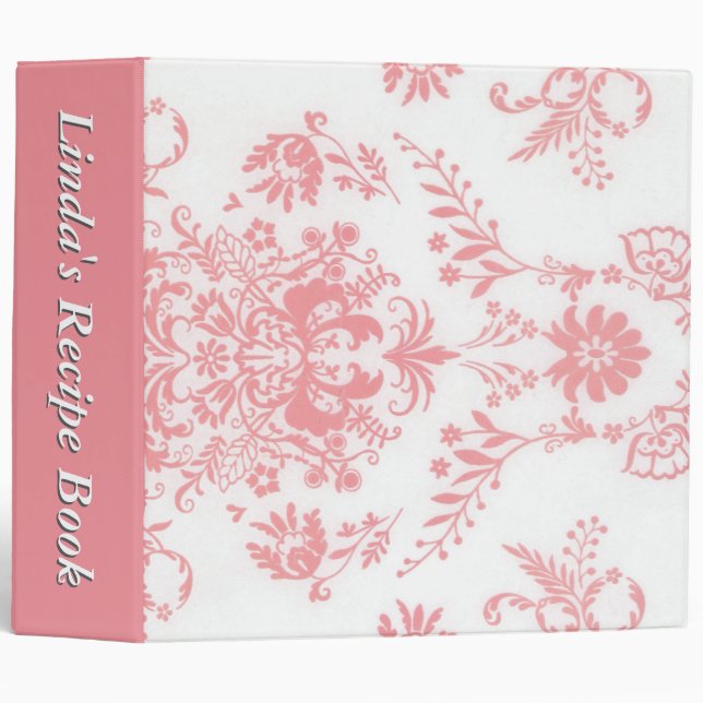 Pink on White Damask Personalized Binder (Front/Spine)