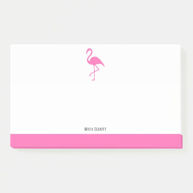 Pink on White Flamingo & Border with Name Post-it Notes (Front)