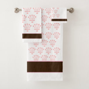 Pink On White Floral Crowns  Bath Towel Set