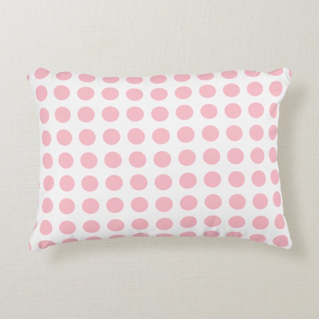 Pink on White Large Size Horizontal Polka Dots Accent Pillow (Front)