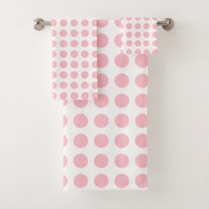 Pink on White Large Size Horizontal Polka Dots Bath Towel Set