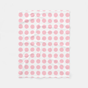 Pink on White Large Size Horizontal Polka Dots Fleece Blanket