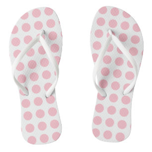 Pink on White Large Size Horizontal Polka Dots Flip Flops