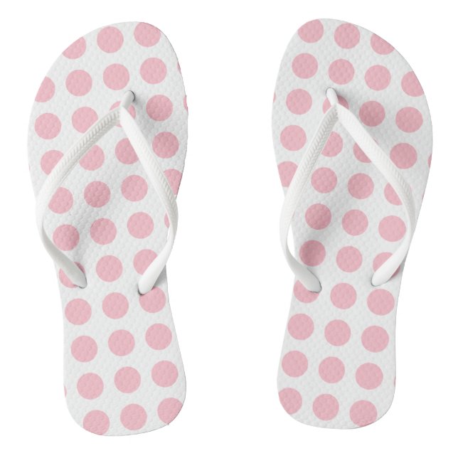 Pink on White Large Size Horizontal Polka Dots Flip Flops (Footbed)