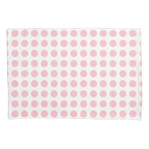 Pink on White Large Size Horizontal Polka Dots Pillowcase