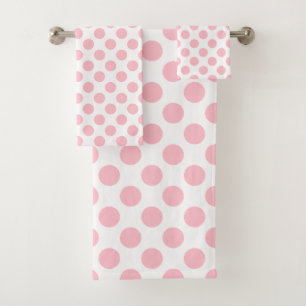 Pink on White Large Size Polka Dots Bath Towel Set