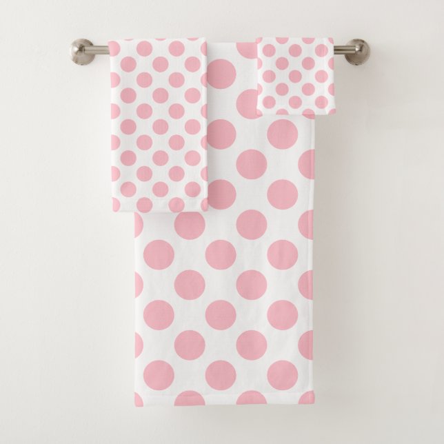 Pink on White Large Size Polka Dots Bath Towel Set (Insitu)