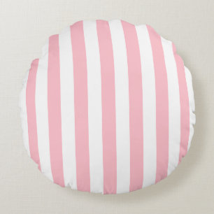 Pink on White Large Size Stripes Round Pillow