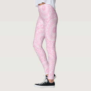 Pink on White Mandala Kaleidoscope Medallion Leggings