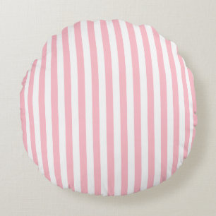 Pink on White Medium Size Stripes Round Pillow