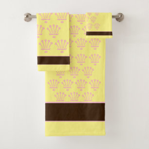 Pink On Yellow Floral Crowns Gift Bath Towel Set